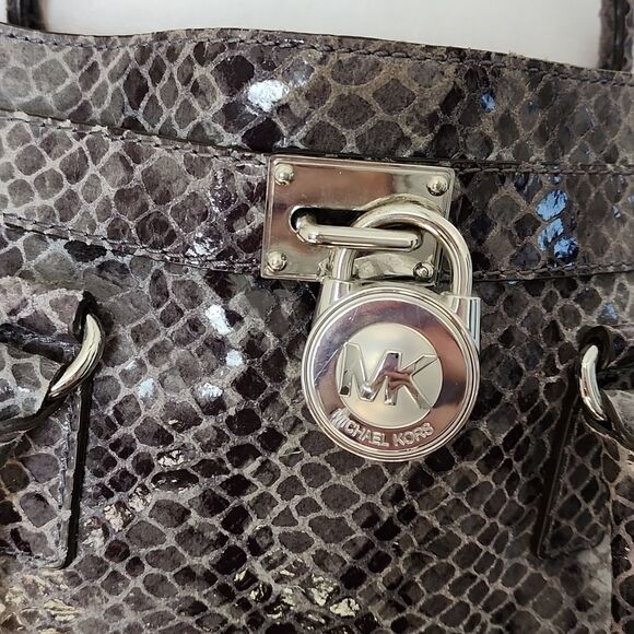 MICHAEL KORS Hamilton Dark Grey Python Snakeskin Prints Small Satchel Bag - Picture 3 of 16